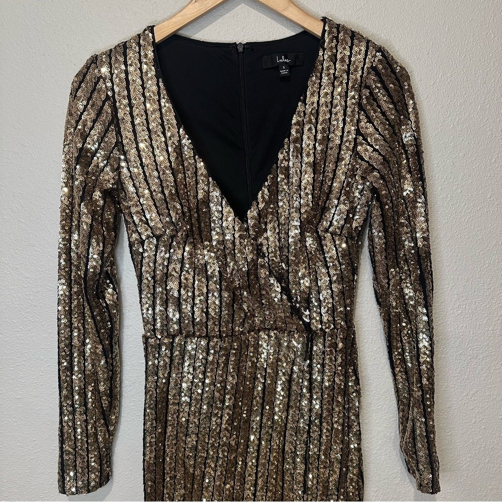 Lulu's Party Starts Now Shimmering Gold Sequin Long Sleeve Dress - Picture 7 of 11